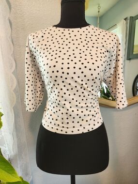 ASOS White Short Sleeve Polka Dot Top with Black Dots